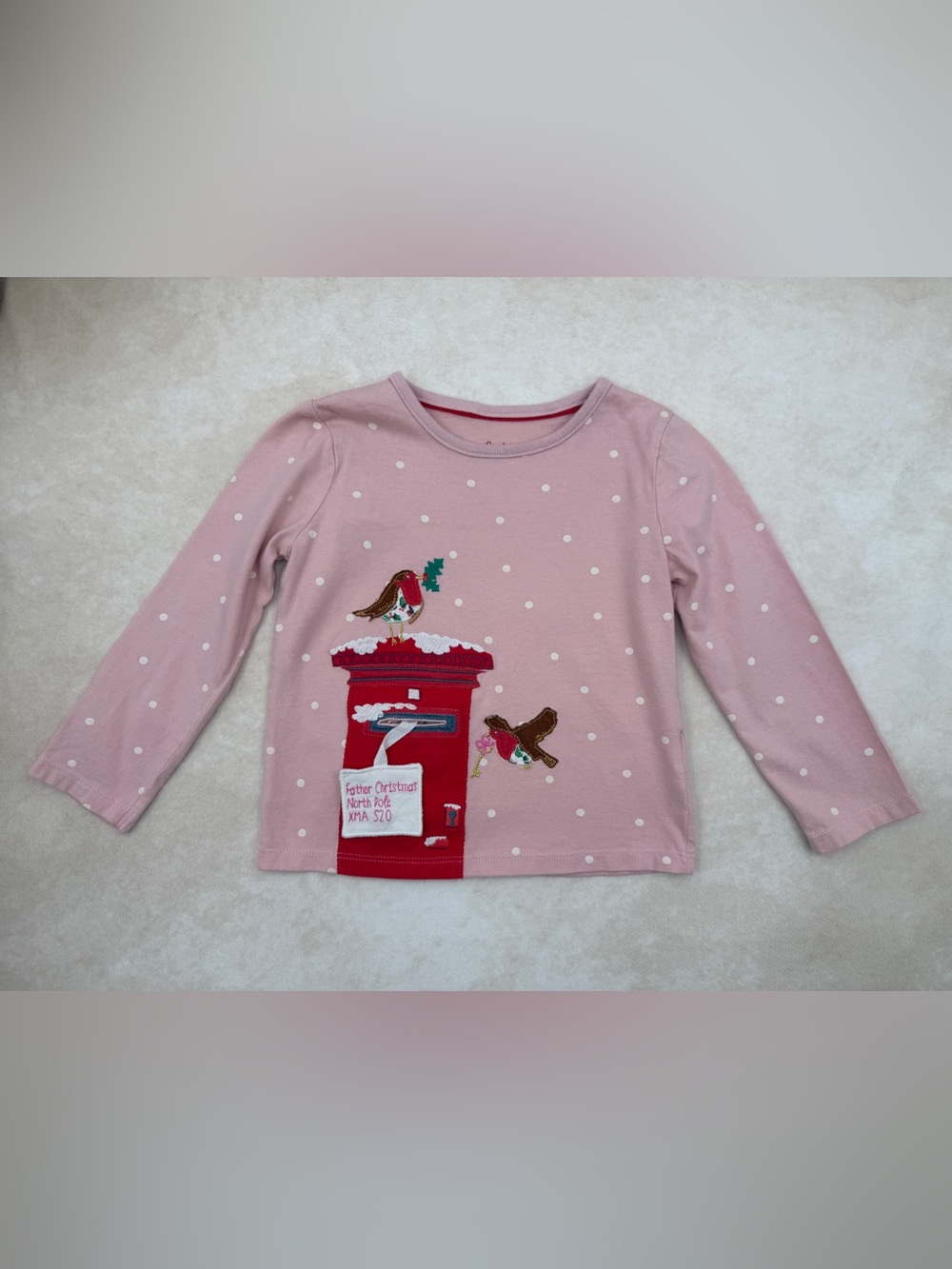 Mini Boden Pink Polka Dot Holiday Mailbox Long-Sleeve Tee
